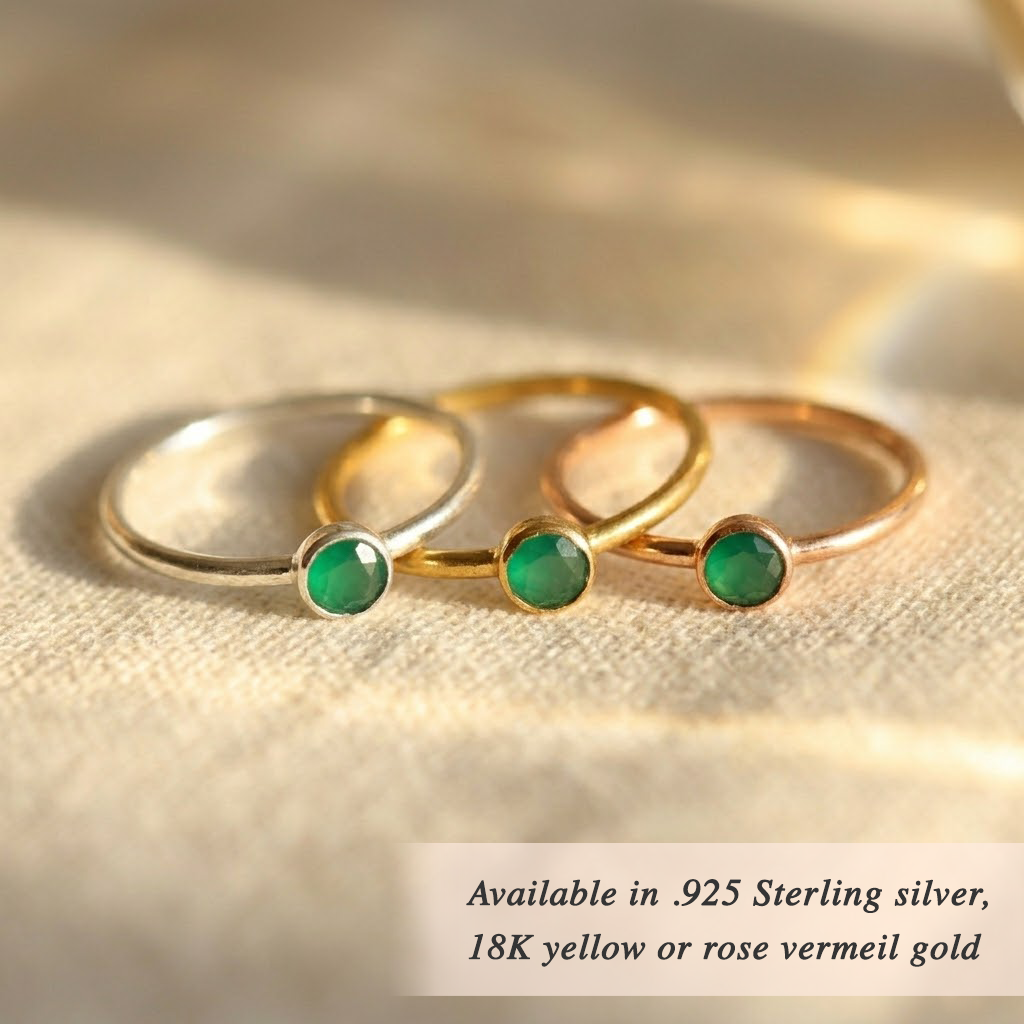 green onyx dainty everyday ring in sterling silver or in rose gold