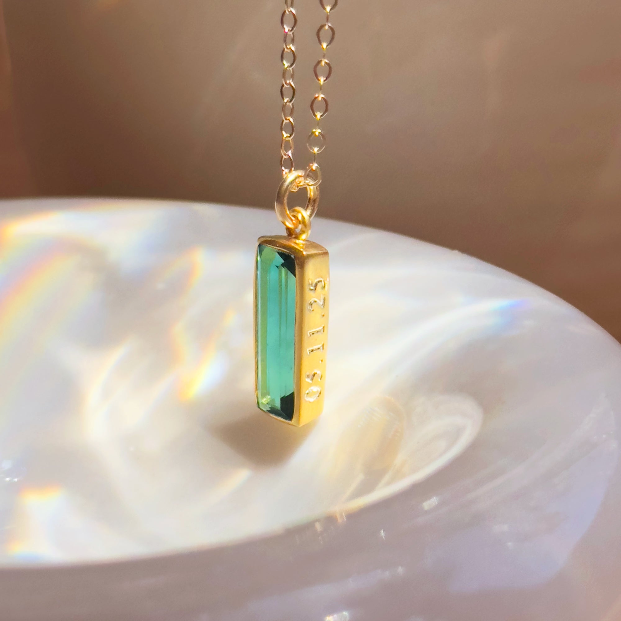 Green Tourmaline Vertical Bar Necklace : Adira Series