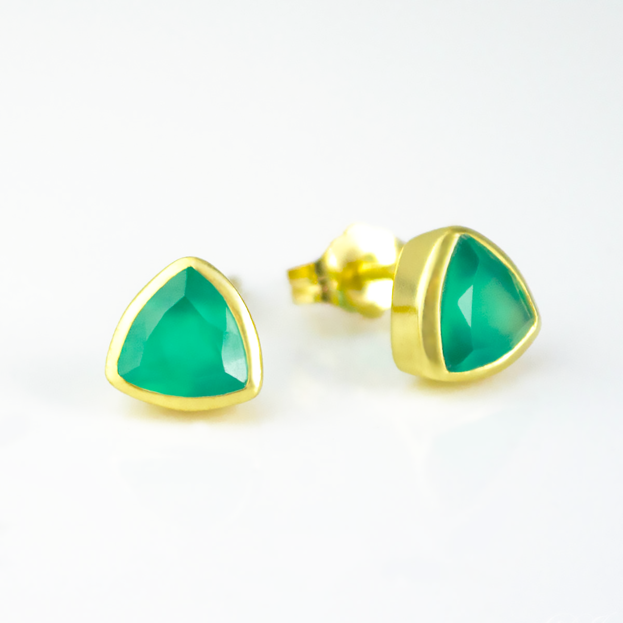 Minimalist Green Onyx Triangle Studs • May Birthstone