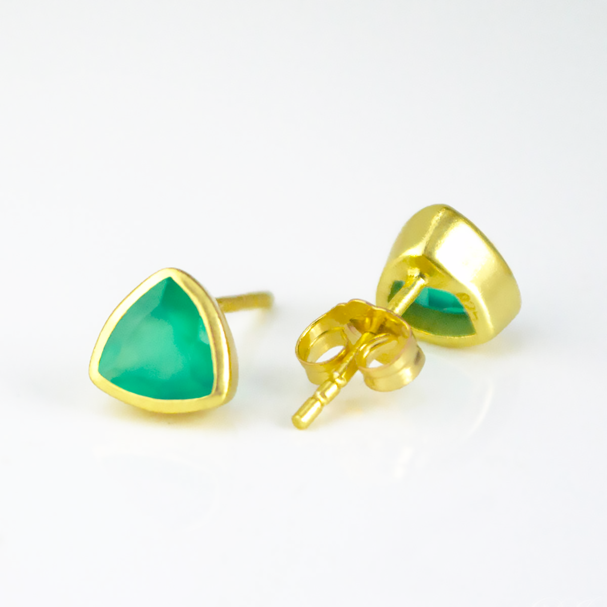 Minimalist Green Onyx Triangle Studs • May Birthstone