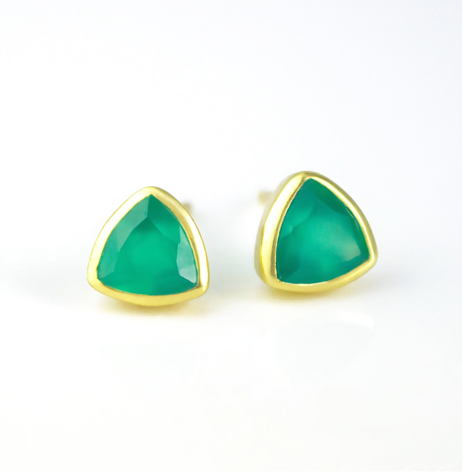 Minimalist Green Onyx Triangle Studs • May Birthstone