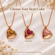 Double heart necklace color options in Golden Burgundy and Rose Gold