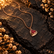 Endless Romance Double Heart Necklace, Boho Collection Rose Gold Red Heart Pendant