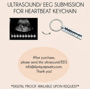 Heartbeat image conversion example showing ultrasound heartbeat transformed into clean soundwave engraving. Custom process used to create engraved heartbeat keychain from baby ultrasound image.