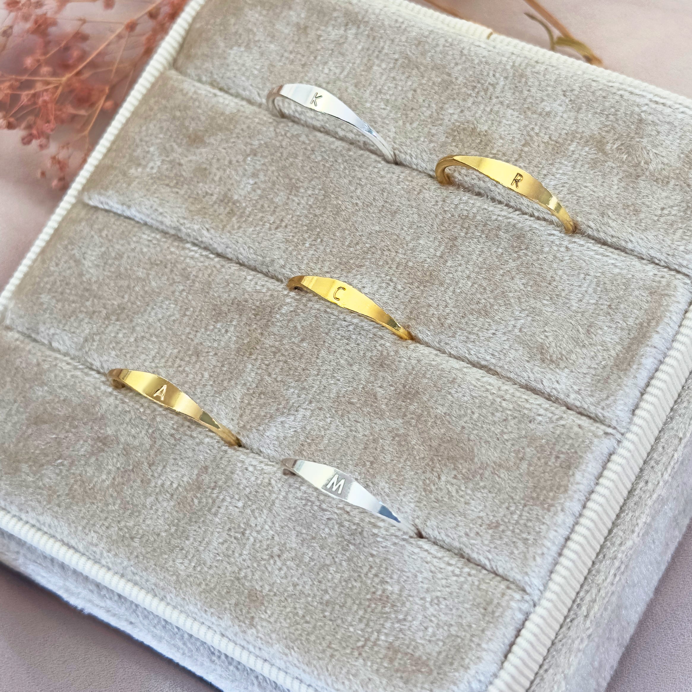 Dainty Custom Initial Shield Ring, Personalized Gold Filled or Sterling Silver Stacking Rings for Women, Letter Rings for Her, Birthday Gift for Her
