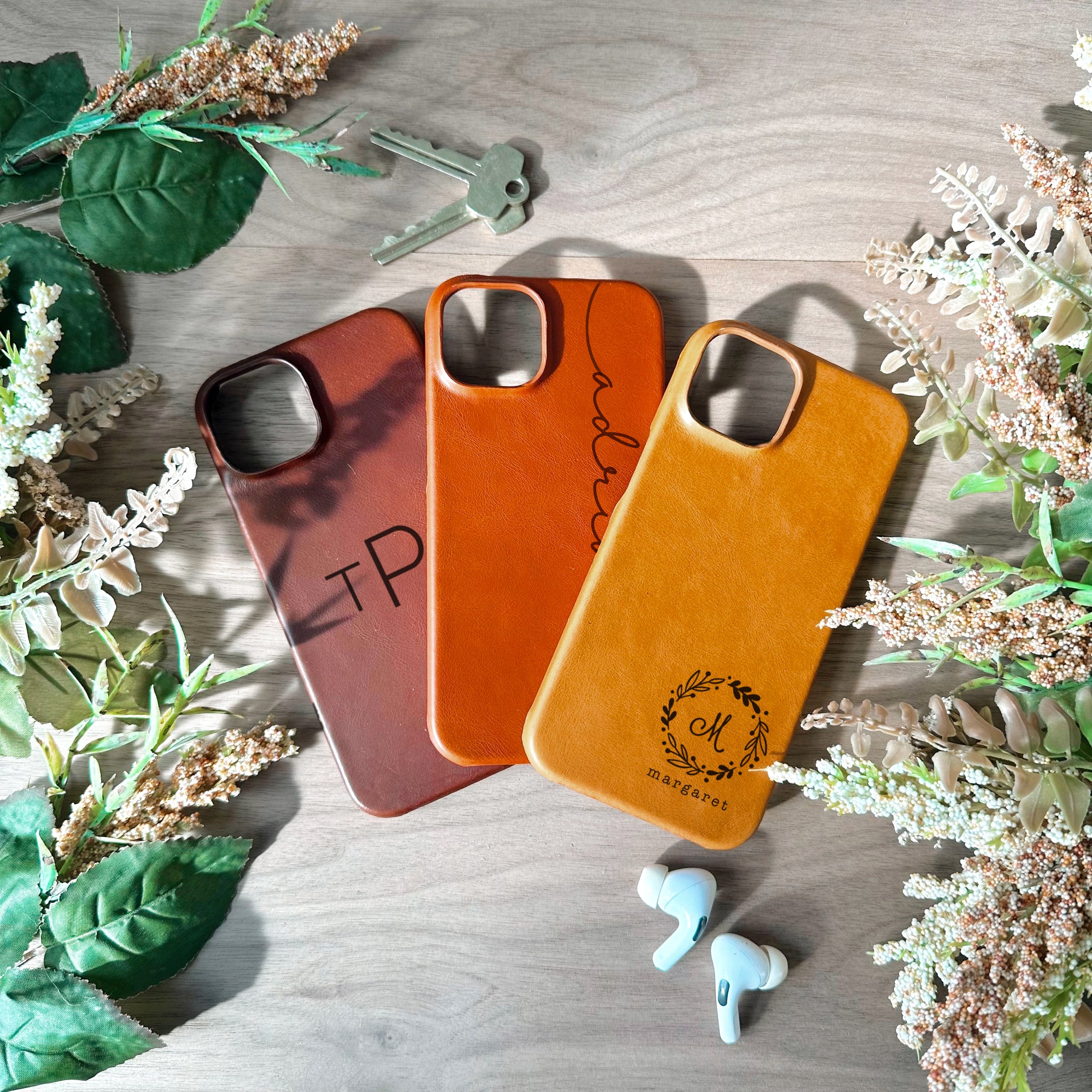 Personalized Leather Phone Case, Monogram iPhone 13/13 Pro iPhone