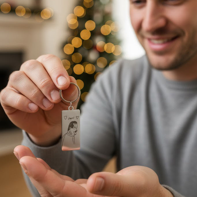 Custom Engraved Rectangle Keychain, Personalized Drawing & Handwriting Gift Valentines