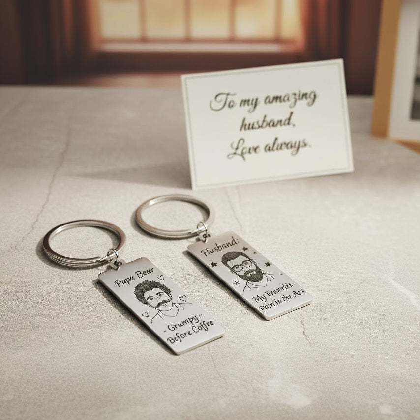 Custom Engraved Rectangle Keychain, Personalized Drawing & Handwriting Gift Valentines
