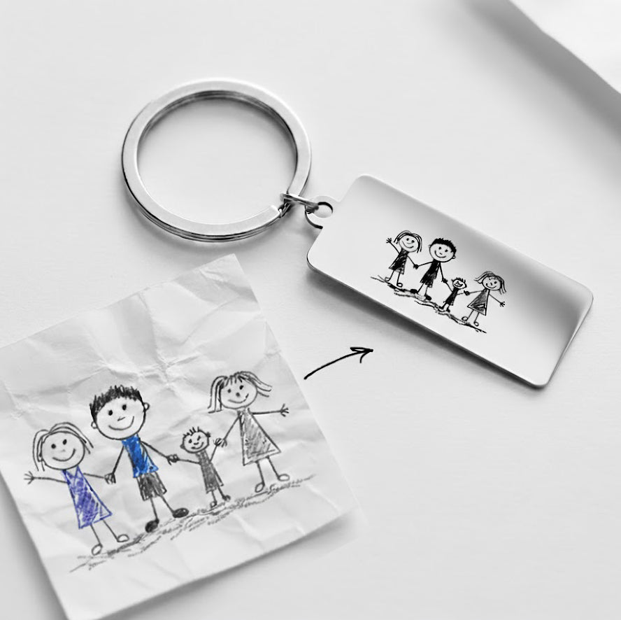 Custom Engraved Rectangle Keychain, Personalized Drawing & Handwriting Gift Valentines