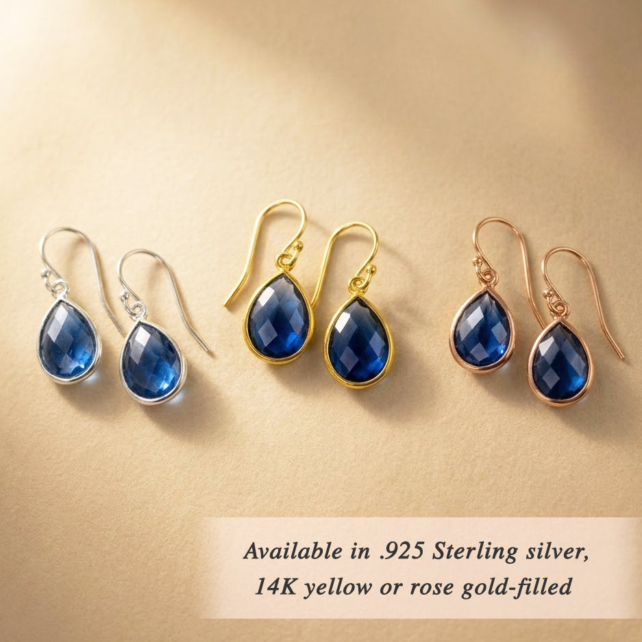 Blue kyanite earrings in sterling silver and gold filled, faceted gemstone drop earrings in multiple sizes and shapes