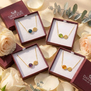 Danique Jewelry gift boxes with personalized birthstone jewelry packaged and ready for gifting