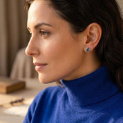 Blue kyanite triangle stud earrings gold minimalist gemstone jewelry