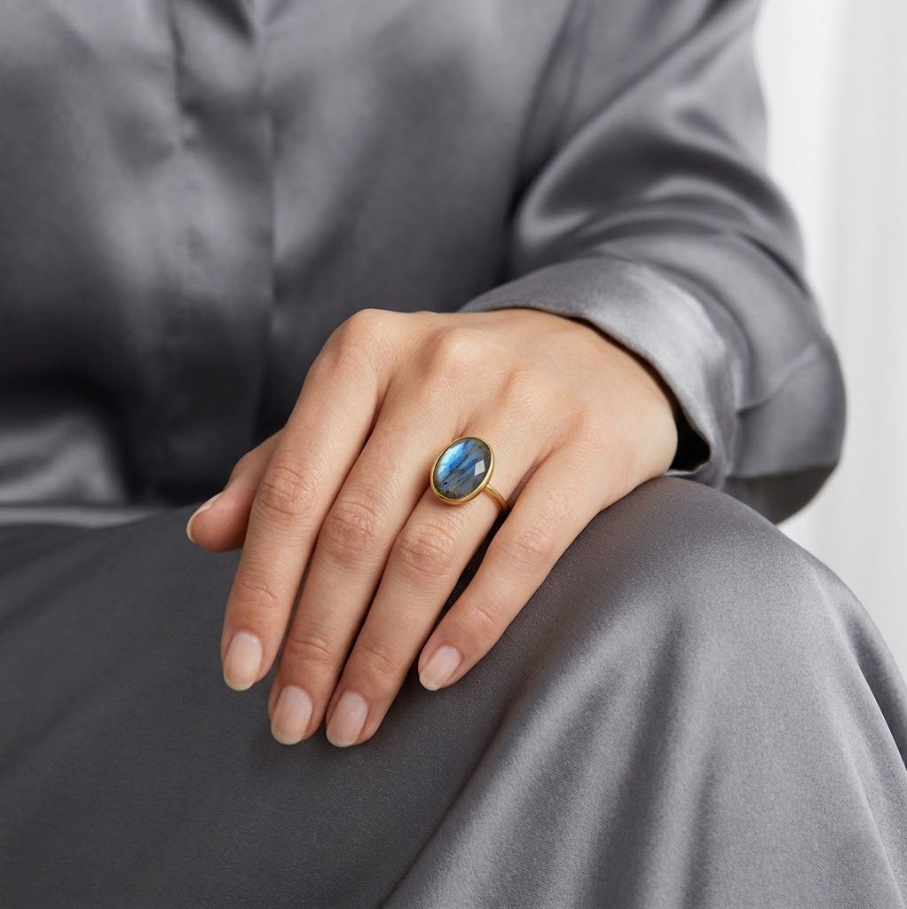 Oval Labradorite Ring | Sterling Silver or Gold Vermeil – Danique