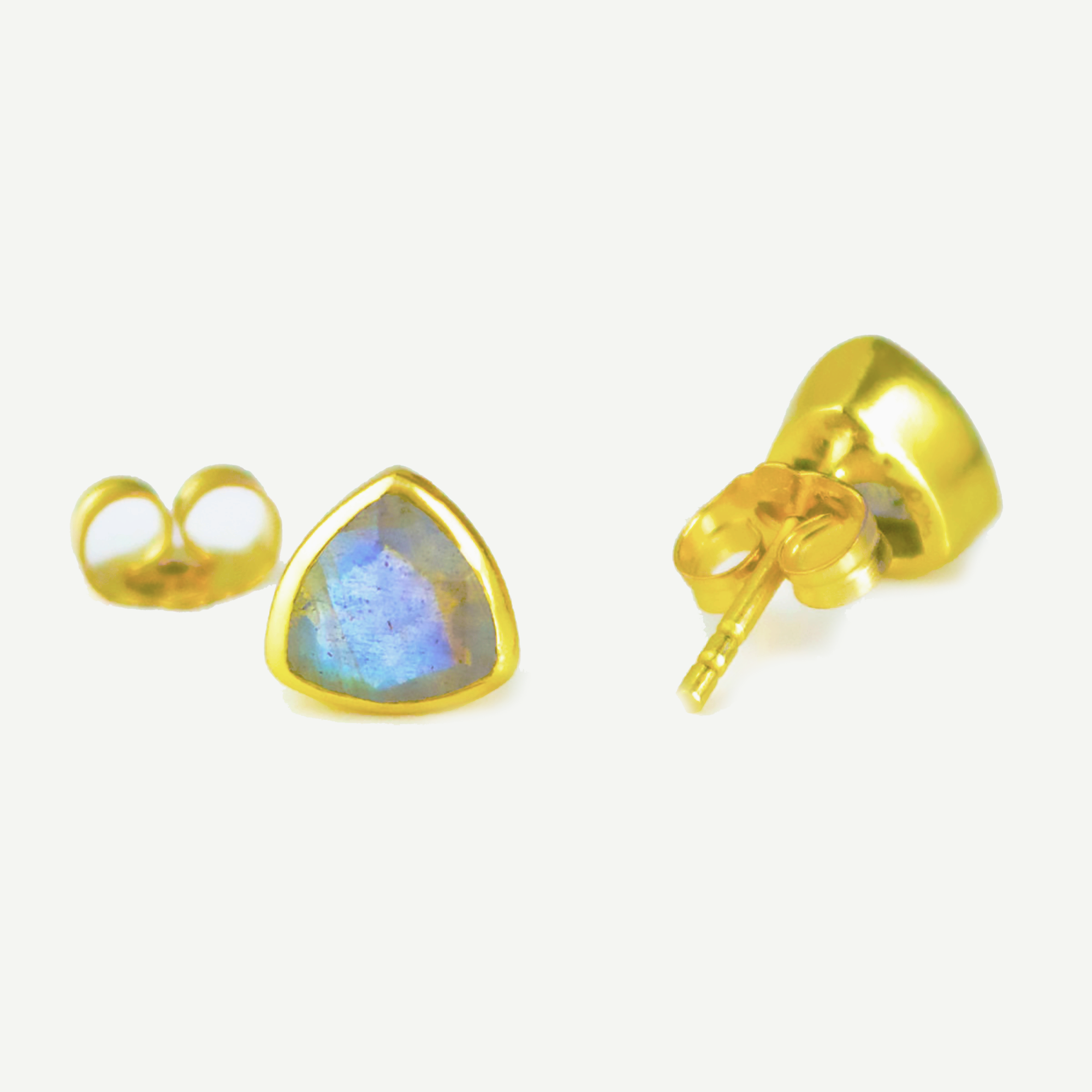 Minimalist Labradorite Triangle Studs • August Birthstone