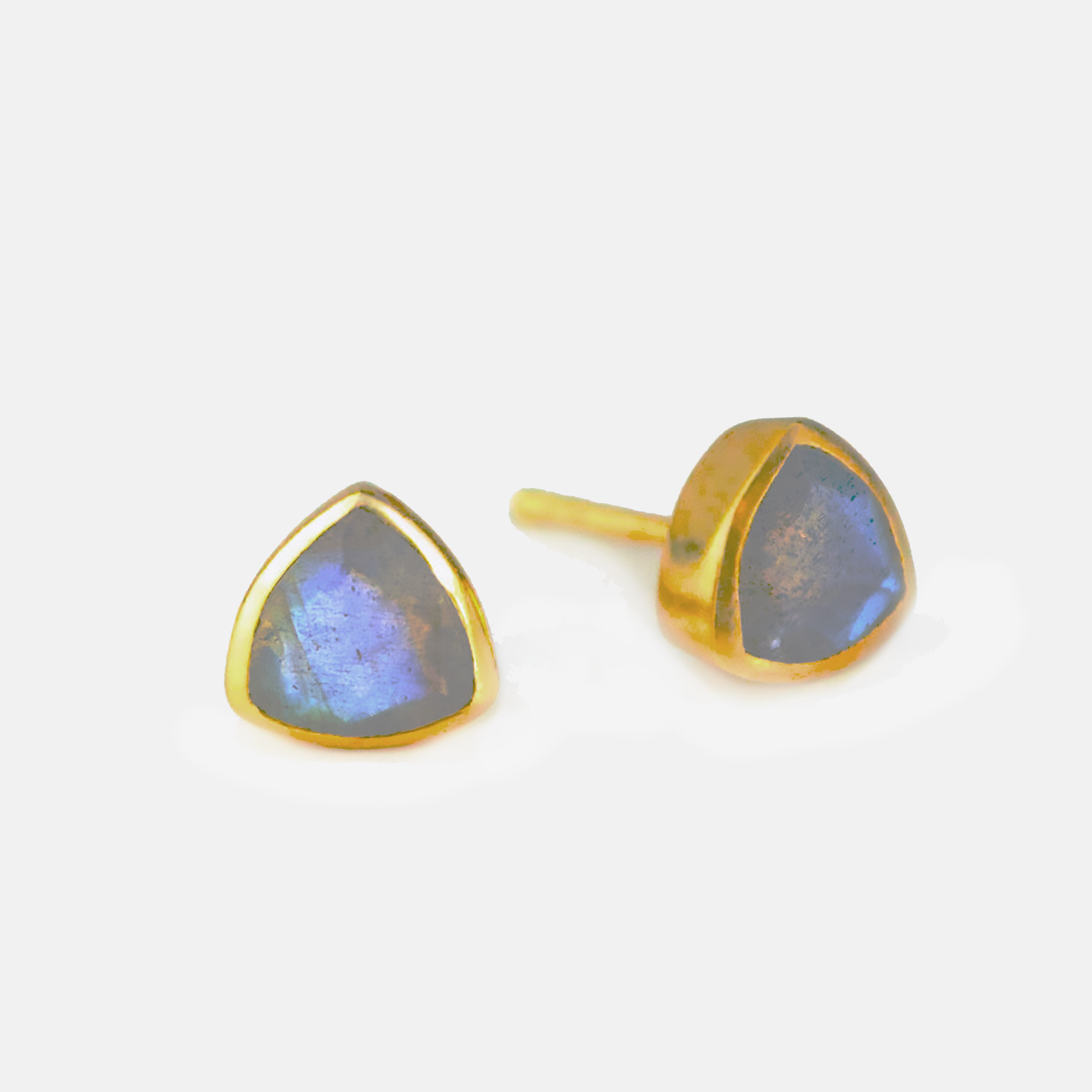 Minimalist Labradorite Triangle Studs • August Birthstone