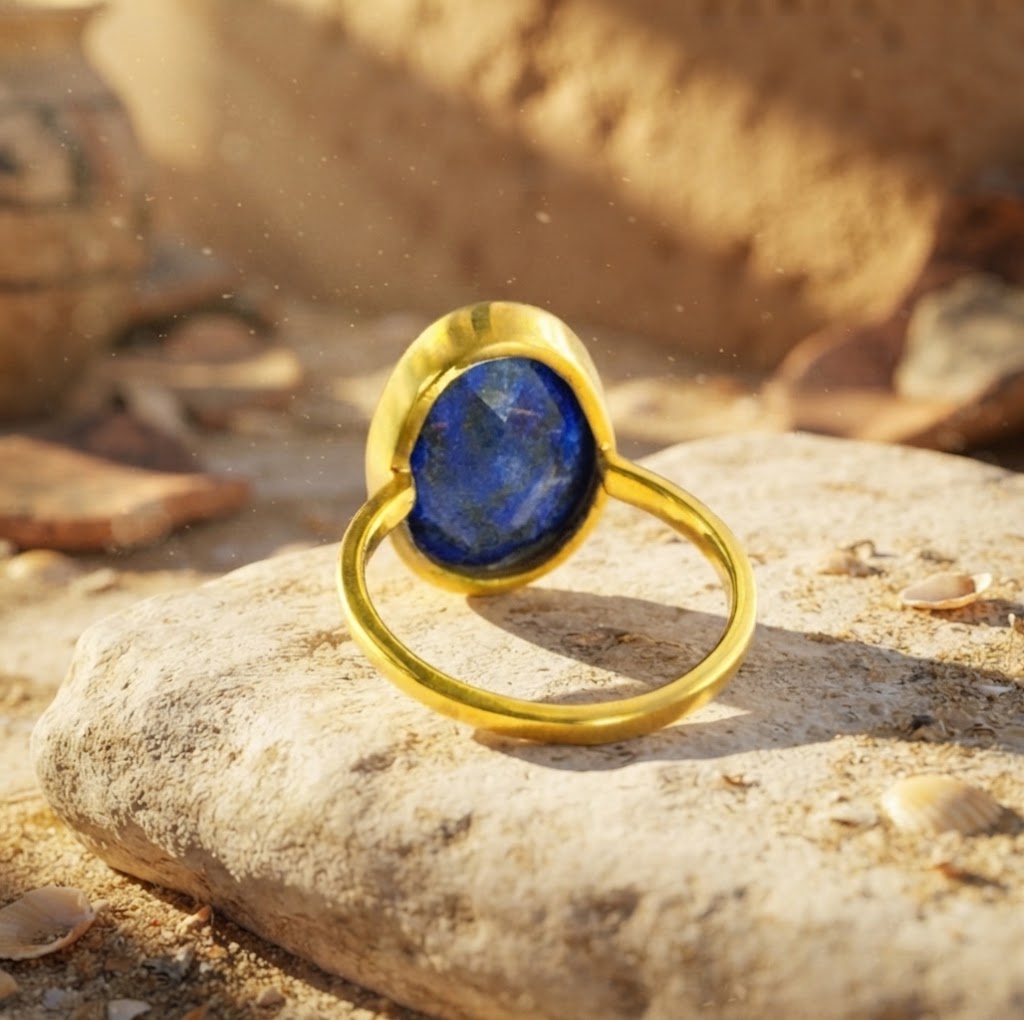 Large Teardrop Lapis Lazuli Ring, Bezel Set September Birthstone Ring in Sterling Silver, Gold or Rose Gold