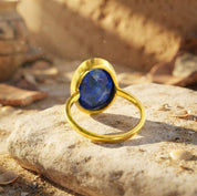 Large Teardrop Lapis Lazuli Ring, Bezel Set September Birthstone Ring in Sterling Silver, Gold or Rose Gold