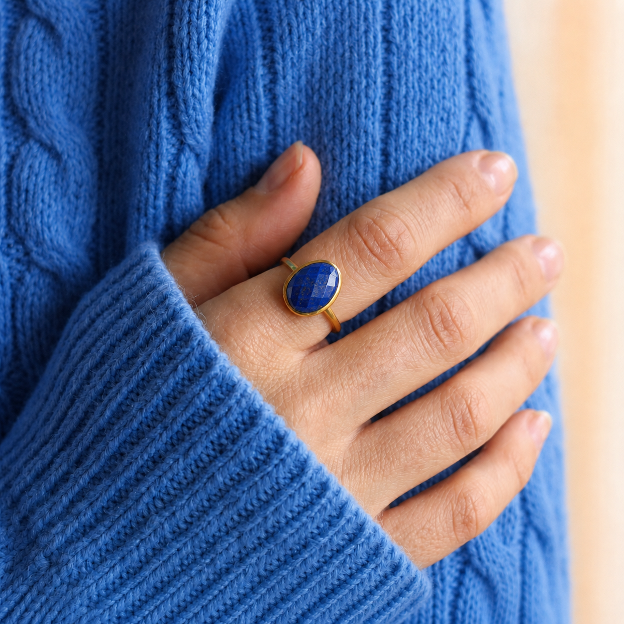 Large Teardrop Lapis Lazuli Ring, Bezel Set September Birthstone Ring in Sterling Silver, Gold or Rose Gold