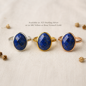 Large Teardrop Lapis Lazuli Ring, Bezel Set September Birthstone Ring in Sterling Silver, Gold or Rose Gold