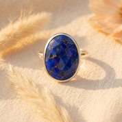 Large Teardrop Lapis Lazuli Ring, Bezel Set September Birthstone Ring in Sterling Silver, Gold or Rose Gold