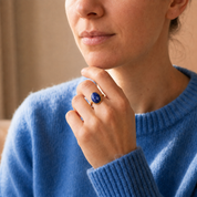 Large Teardrop Lapis Lazuli Ring, Bezel Set September Birthstone Ring in Sterling Silver, Gold or Rose Gold