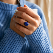 Large Teardrop Lapis Lazuli Ring, Bezel Set September Birthstone Ring in Sterling Silver, Gold or Rose Gold