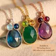 Mom birthstone necklace in sterling silver, yellow gold, and rose gold with teardrop stones