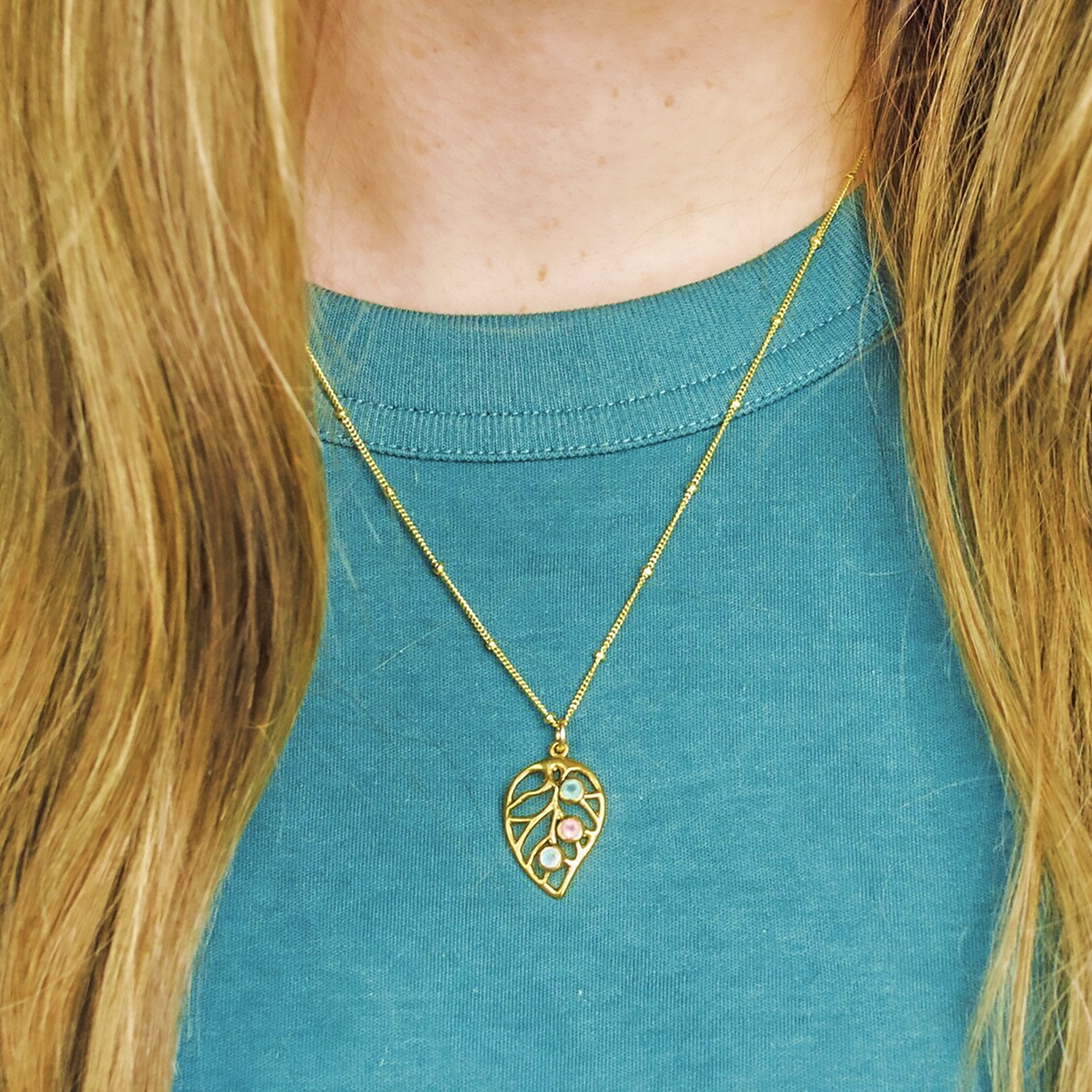 Custom Leaf Pendant Birthstone Necklace, Sterling Silver, Rose Gold, Gold Vermeil Necklace for Mom, Nature Inspired Plant Necklace with Gemstones