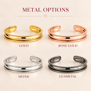 Metal finish options for personalized cuff bracelet in gold rose gold silver and gunmetal
