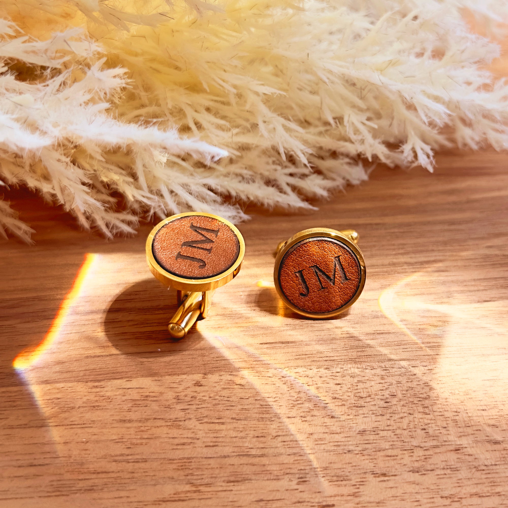 Personalized Leather Cufflink with Custom Monogram