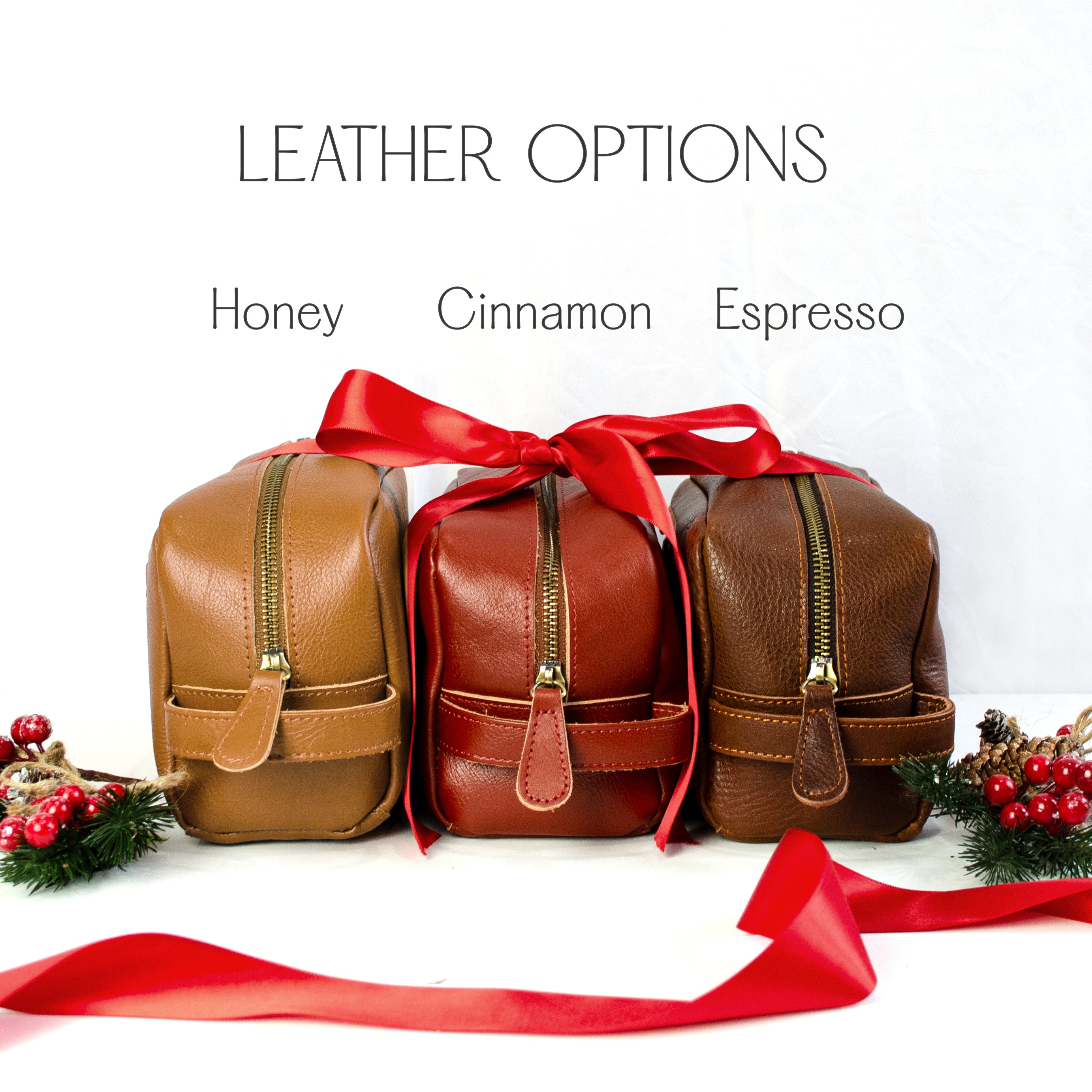 genuine leather bag color options include cinnamon and espresso. Engraved toiletry bag for men, custom dopp kit, personalized men's grooming bag, travel cosmetic kit for men, stylish men's toiletry bag, custom engraved cosmetic bag, unique men's travel accessories, personalized dopp kit gift, travel-ready toiletry bag, custom men's gifts