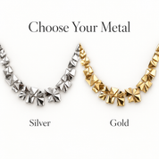 Geometric pyramid necklace metal options in Silver and Gold
