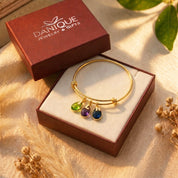 Gift-ready personalized birthstone bracelet displayed in a Danique Jewelry box.