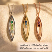 Engraved Open Marquis Family Birthstone Necklace, Mother's Pendant Necklace with Kids Birthstones, Gold, Silver, Rose Gold, Personalized Gift for Mom