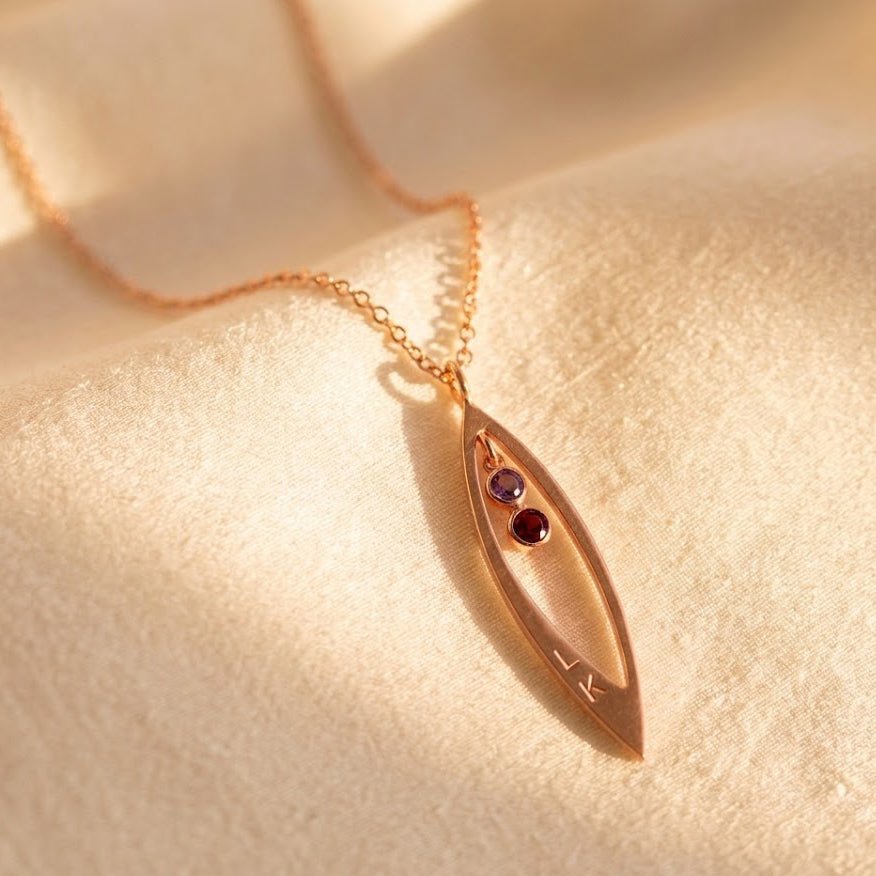 Engraved Open Marquis Family Birthstone Necklace, Mother's Pendant Necklace with Kids Birthstones, Gold, Silver, Rose Gold, Personalized Gift for Mom