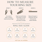 Ring size guide showing how to measure for personalized birthstone rings