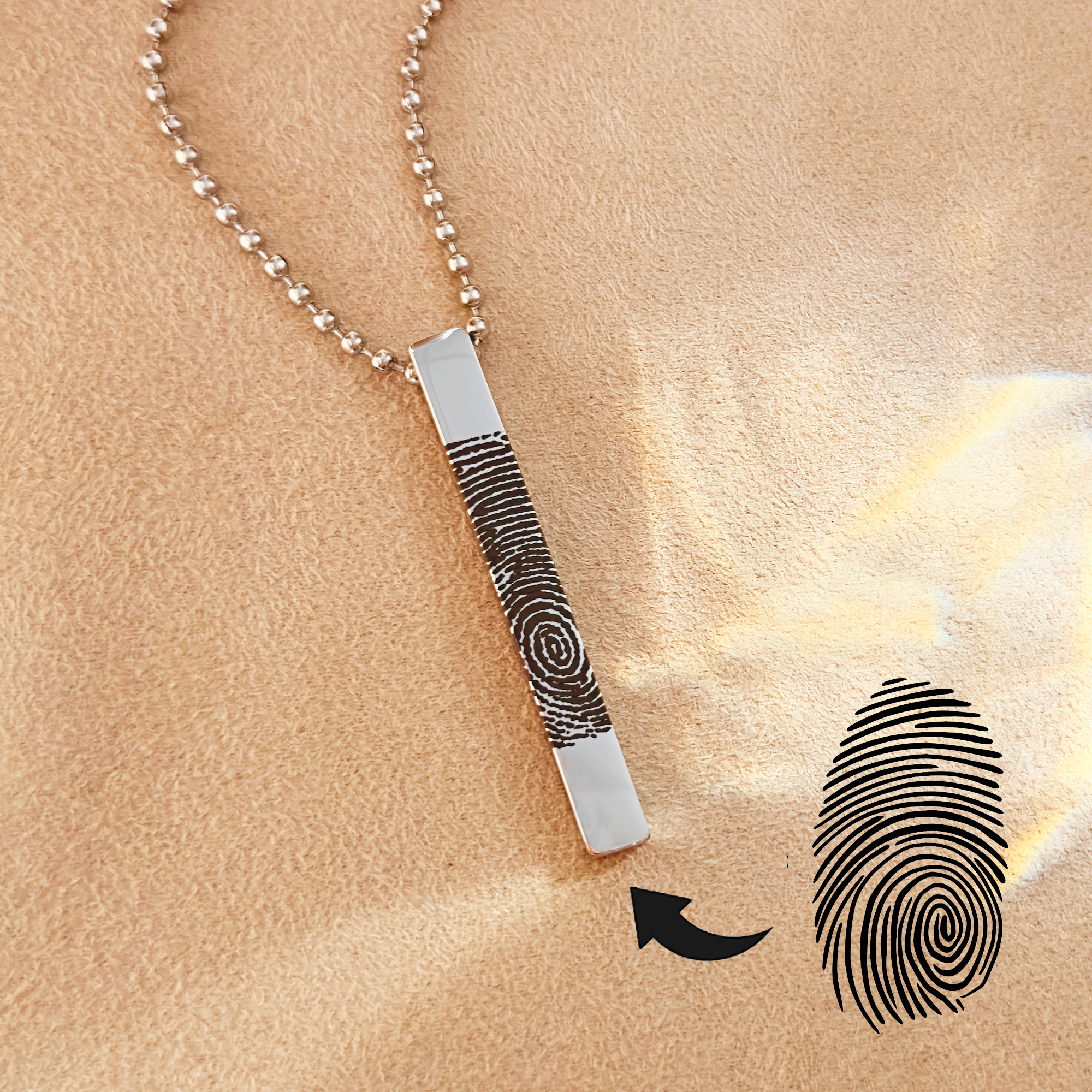 Men's Custom 3D Bar Necklace, Fingerprint or Signature Engraved Pendant for Men, Personalized Bar Pendant, Black, Silver, Gold, Men's Memorial Jewelry