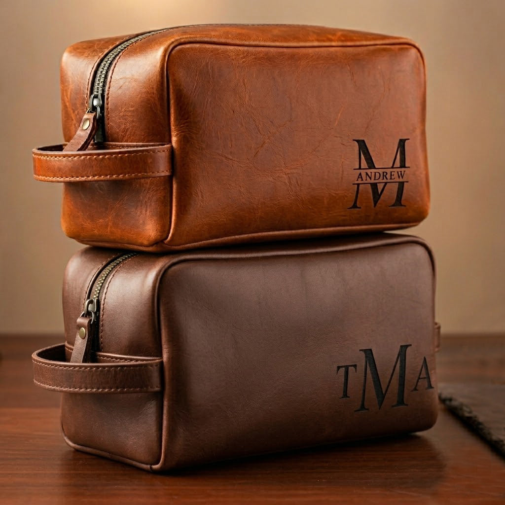 Engraved Leather Toiletry Bag