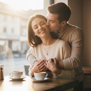 Lifestyle image of woman wearing custom birthstone bar necklace, meaningful couple and family jewelry gift celebrating children and loved ones with personalized gemstones.