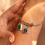 Birthstone & Tiny Name Bar Charm Bangle, Mothers Bracelet with Engraved Name Tag, Silver, Gold, Christmas Gift for Mom, Personalized Grandmother Gift