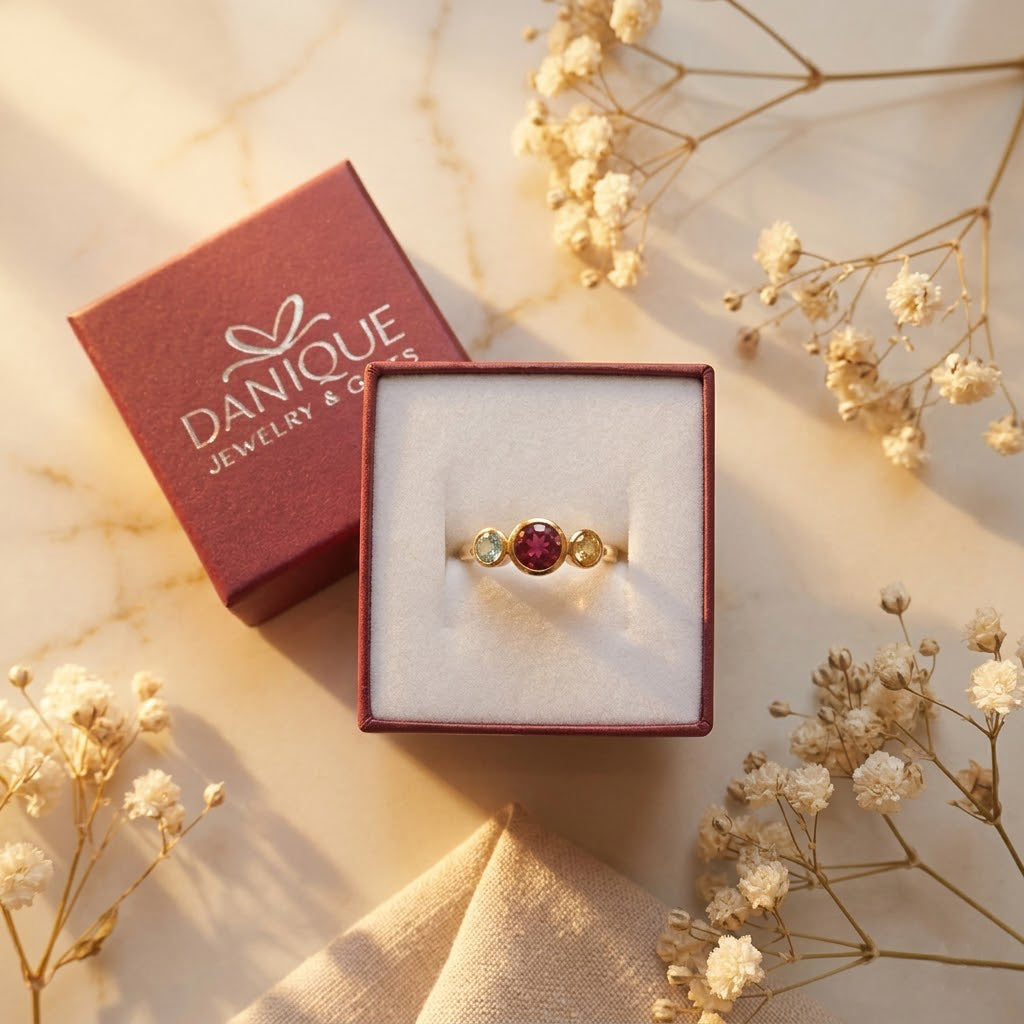 Mohrm Rind Mom Birthstone Ring with 3 Stones – Personalized Family Ring – Danique ...
