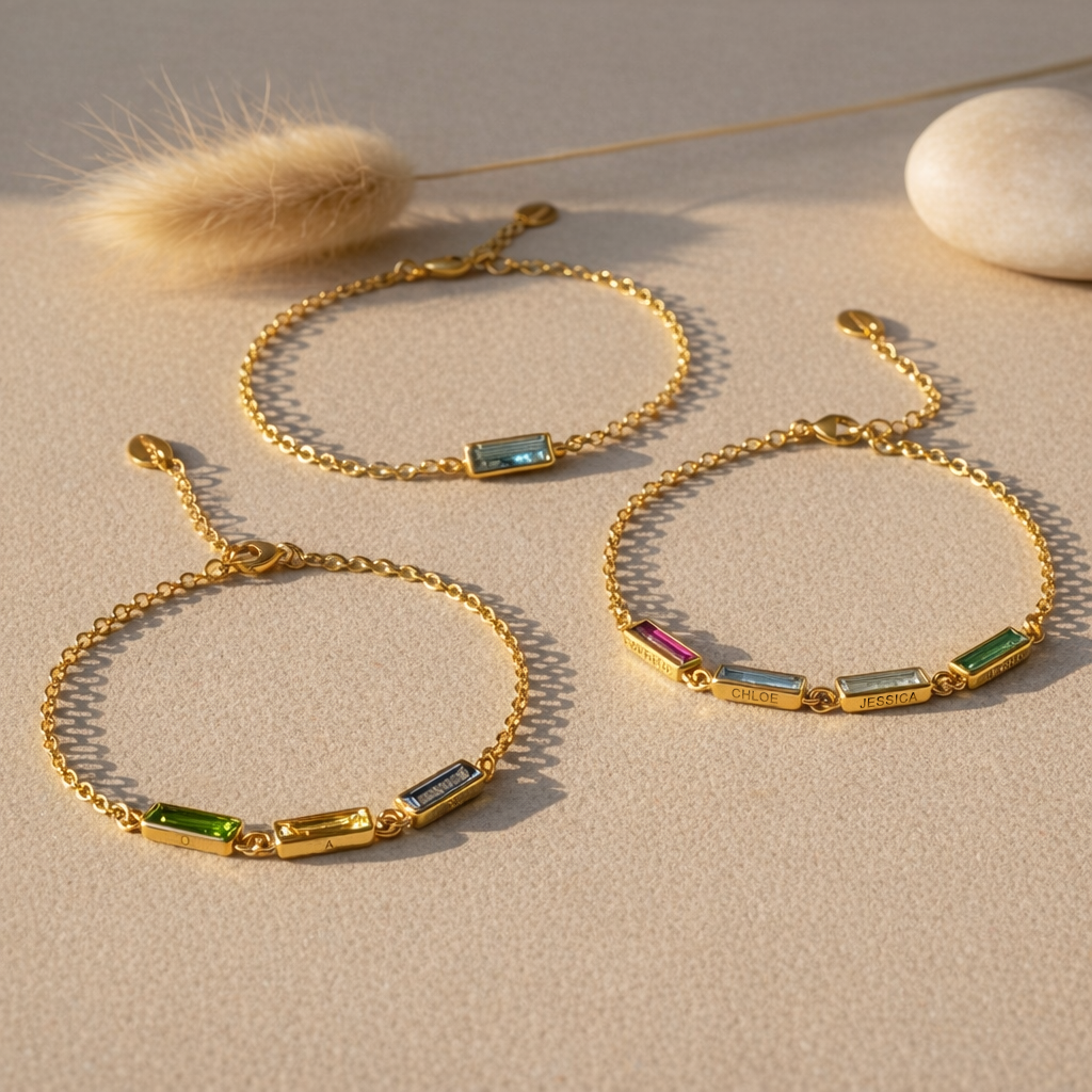 Tiny Birthstone Bar Bracelet, Custom Adira Baguette Gemstone Bracelet for Women, Gold, 925 Silver or Rose Gold, Personalized Bracelet Gift for Mom