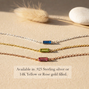 Custom engraved birthstone bracelet available in .925 sterling silver, 14K yellow gold filled, or 14K rose gold filled, minimalist rectangular gemstone bar design personalized for one child or multiple birthstones for mom or grandma gift.