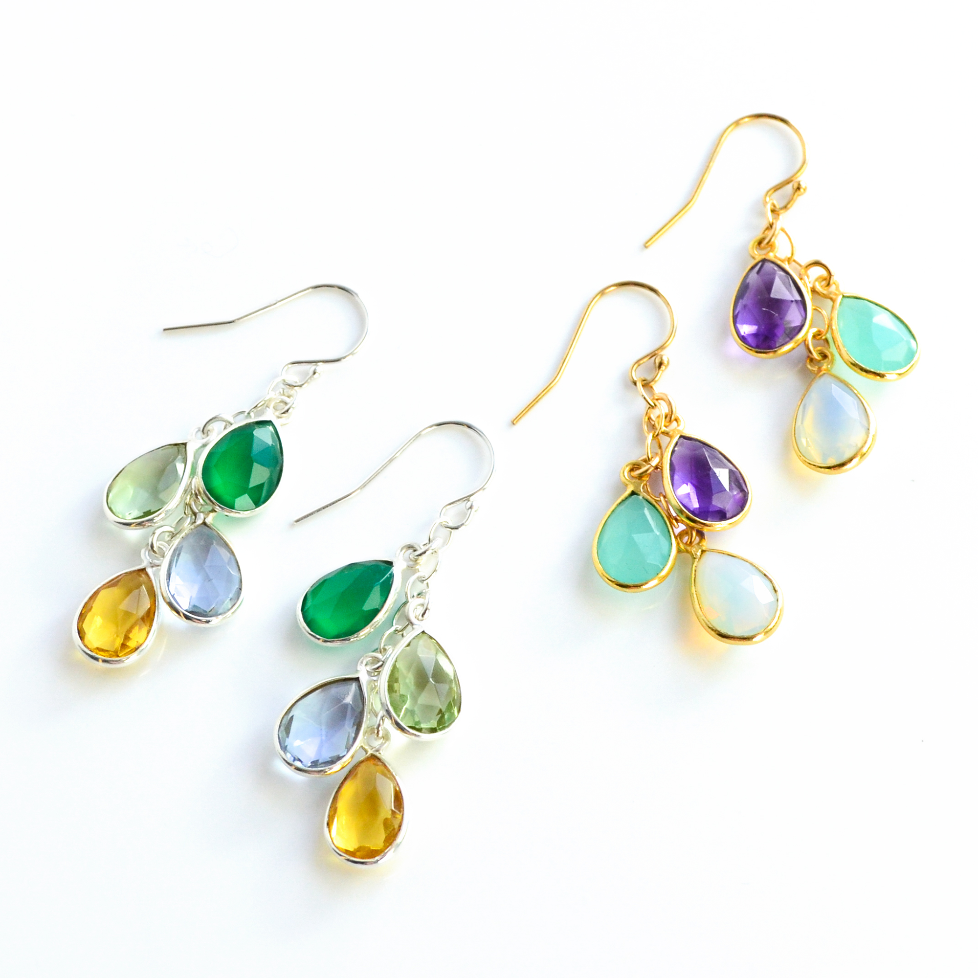 Mother's Birthstone Cascade Earrings, Personalized Teardrop Dangle Earrings, Multi Stone Drop Earrings, Mother's Day Gift, Birthstone Jewelry for Mom
