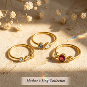 Two birthstone stacking ring in gold, custom ring for mom with children birthstones