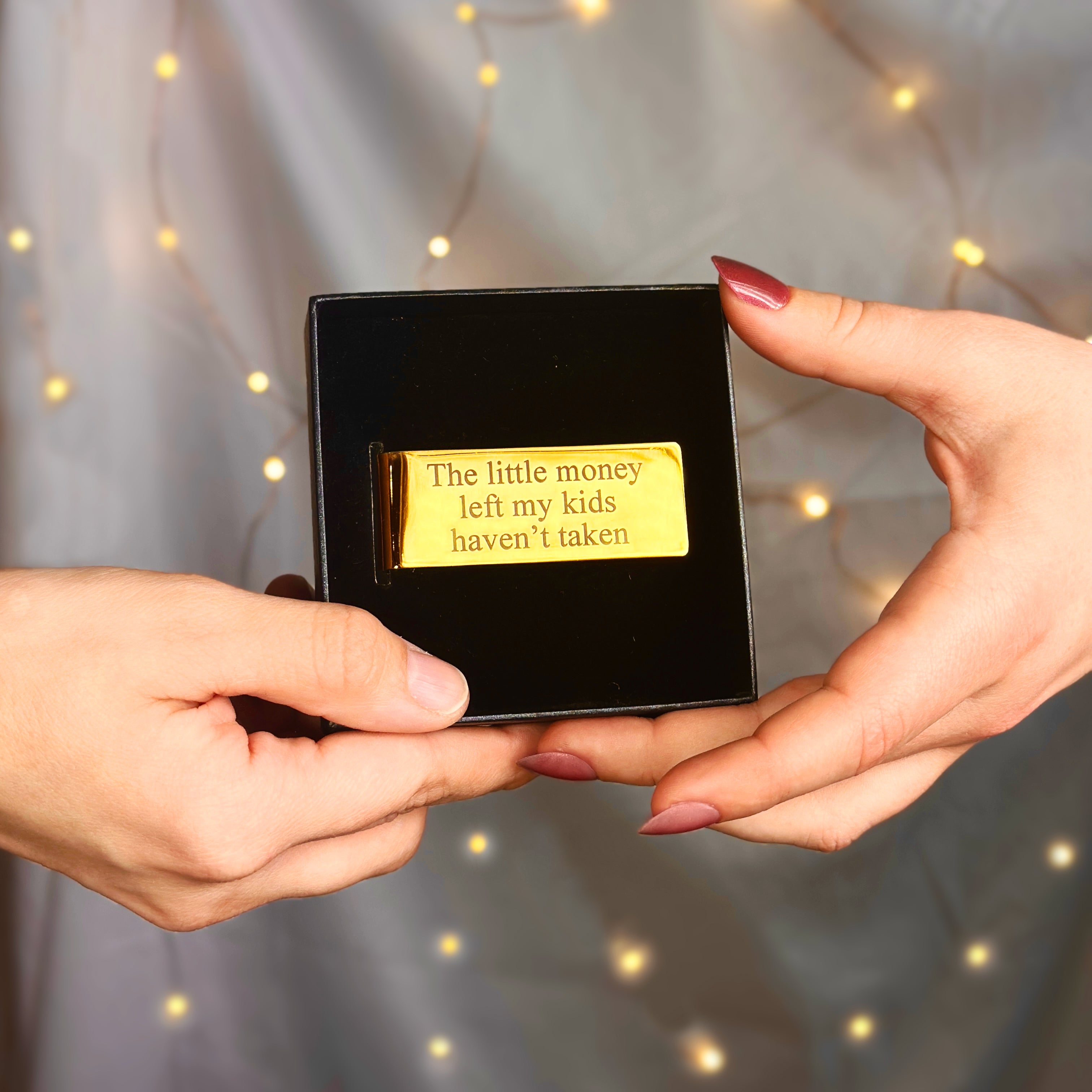 wife gifting husband engraved money clip. Great gift for dads, Father's Day, Retirement, new job or promotion or for your wedding party, dad gift, fathers day gift, gift for dad, gift for him, christmas, groomsman gift, promotion gift, grad gift, graduation gift. 