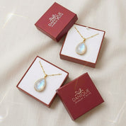 Moonstone necklace in gift box, June birthstone pendant jewelry in gold, ready to gift elegant gemstone necklace for her