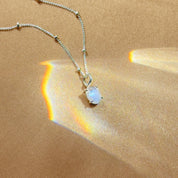 Oval Cabochon Birthstone Necklace - Vertical Prong-Set