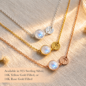 Personalized June Birthstone & Initial Charm Necklace, 925 Sterling Silver, 18k Vermeil Gold, Custom Moonstone Station Necklace, Minimalist Gemstone Necklace, Christmas Gift for Her, Gift for Women
