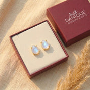 Moonstone Teardrop shape Prong Set Stud Earrings : June Birthstone